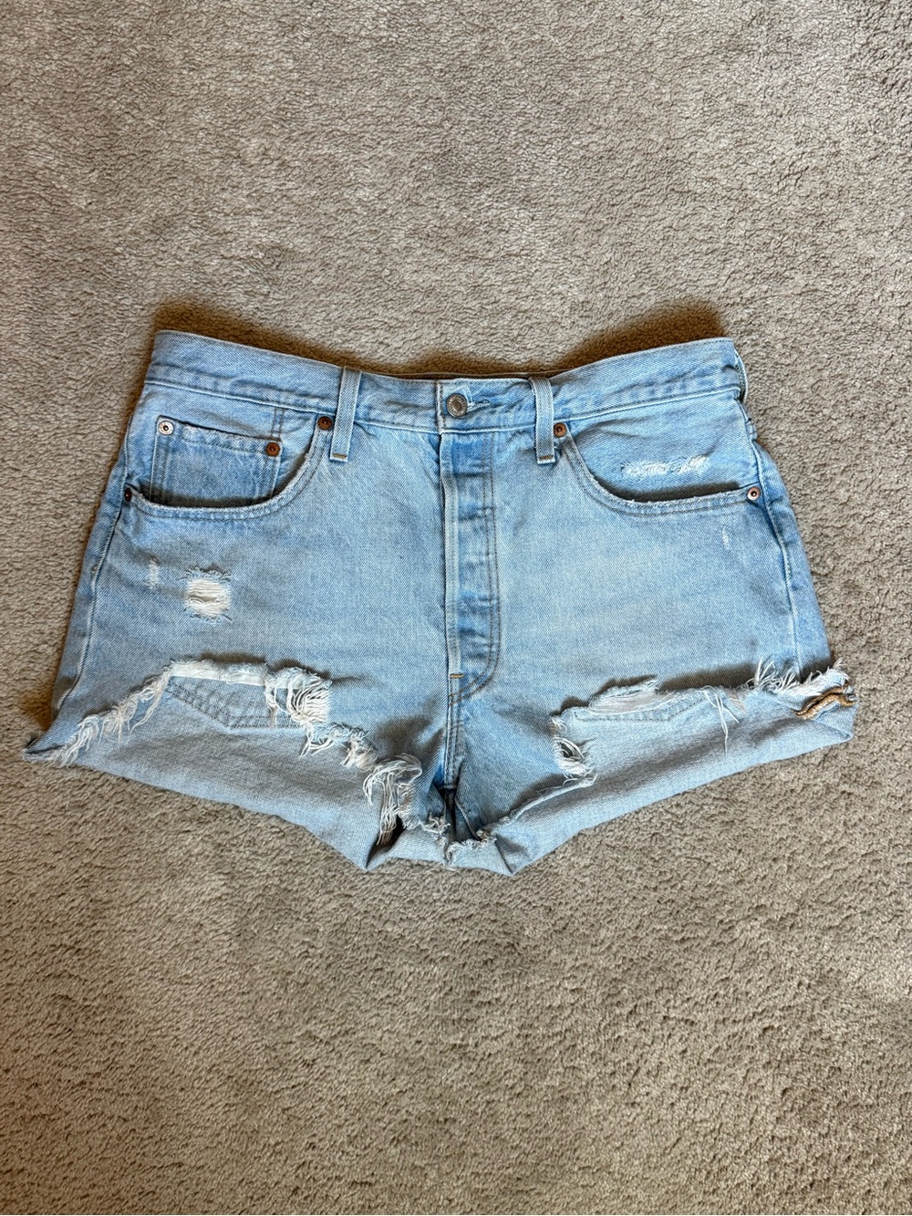 Levi's 501 High-Rise Cutoff Denim Short Shorts Distressed W32 Summer Beachy 90s